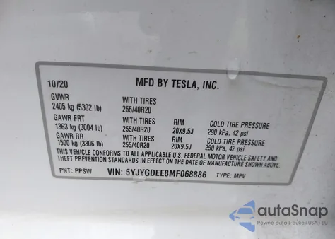 2021 Tesla Model Y Long Range Dual Motor All-Wheel Drive из США, поврежденный, VIN 5YJYGDEE8MF068886